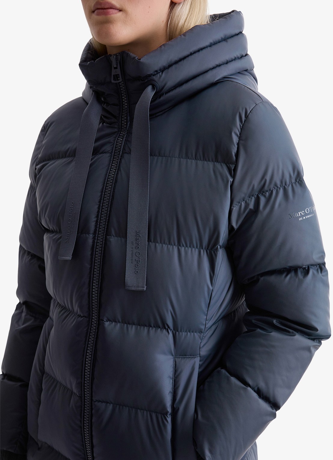 Marc O'Polo Puffer jas met capuchon - detail 5 donkerblauw