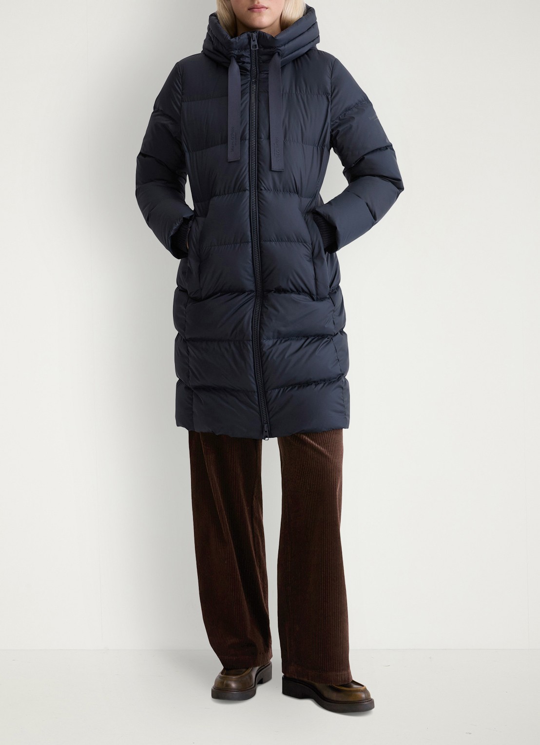 Marc O'Polo Puffer jas met capuchon - voorkant 3 donkerblauw
