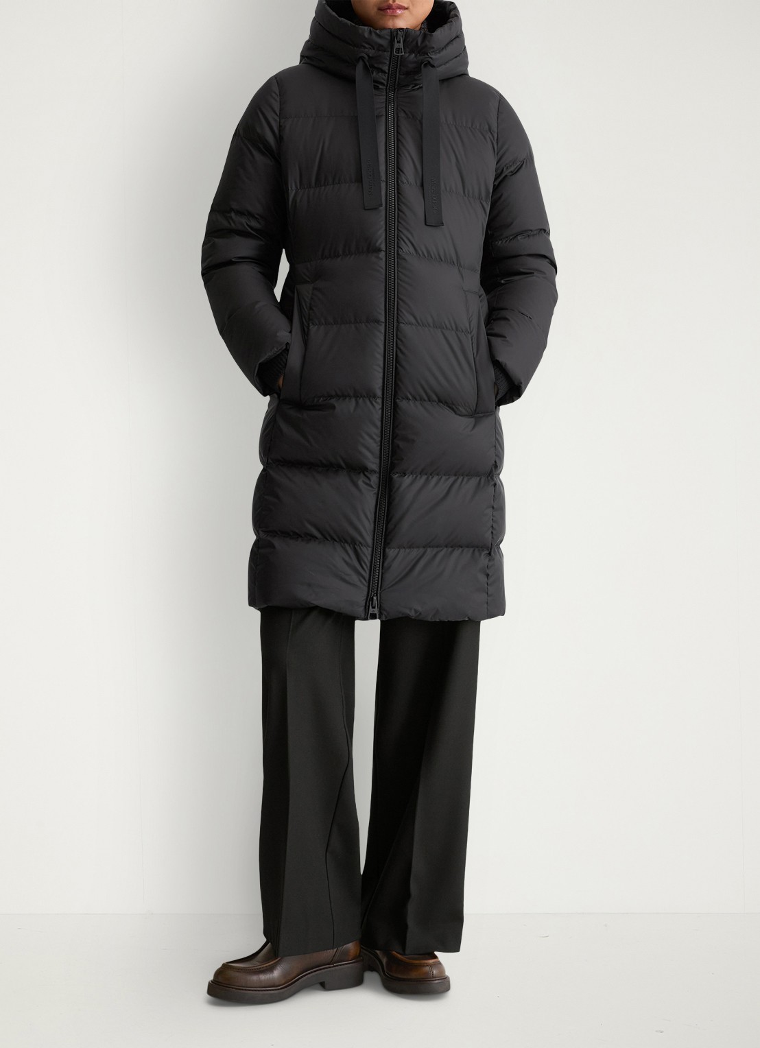 Marc O'Polo Puffer jas met capuchon - voorkant 2 zwart