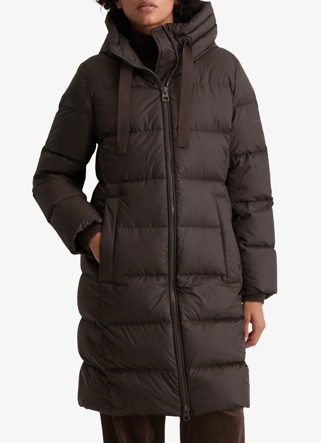 Marc O'Polo Puffer jas met capuchon - detail 3 donkerbruin