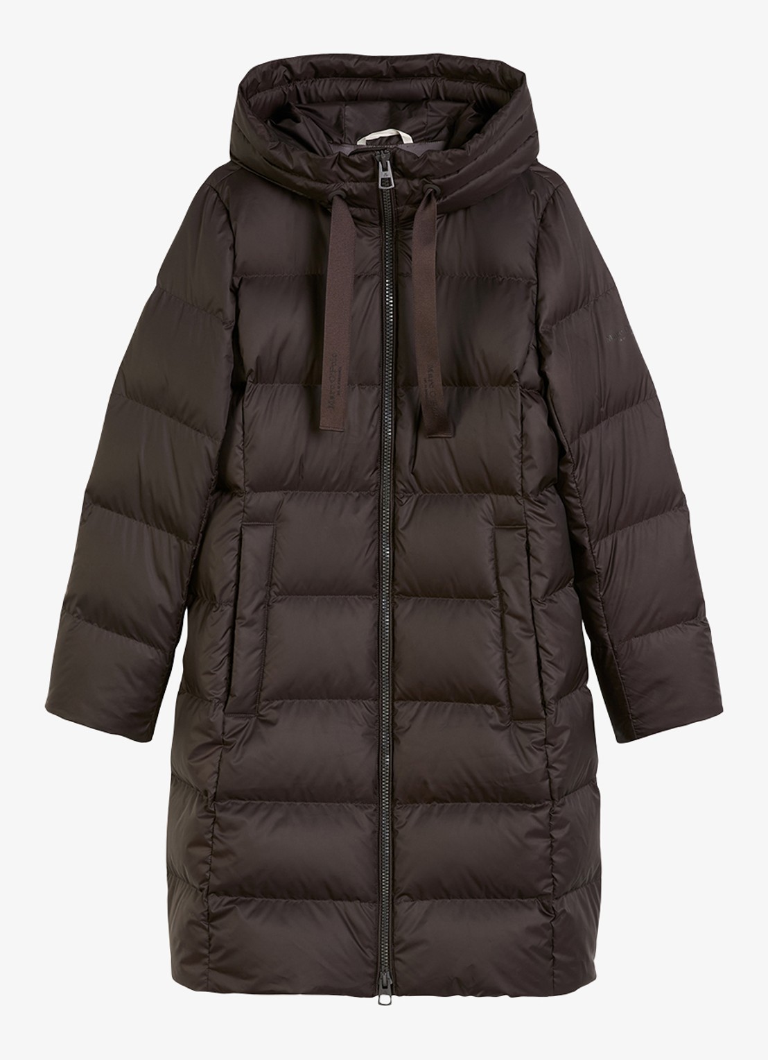 Marc O'Polo Puffer jas met capuchon - voorkant donkerbruin