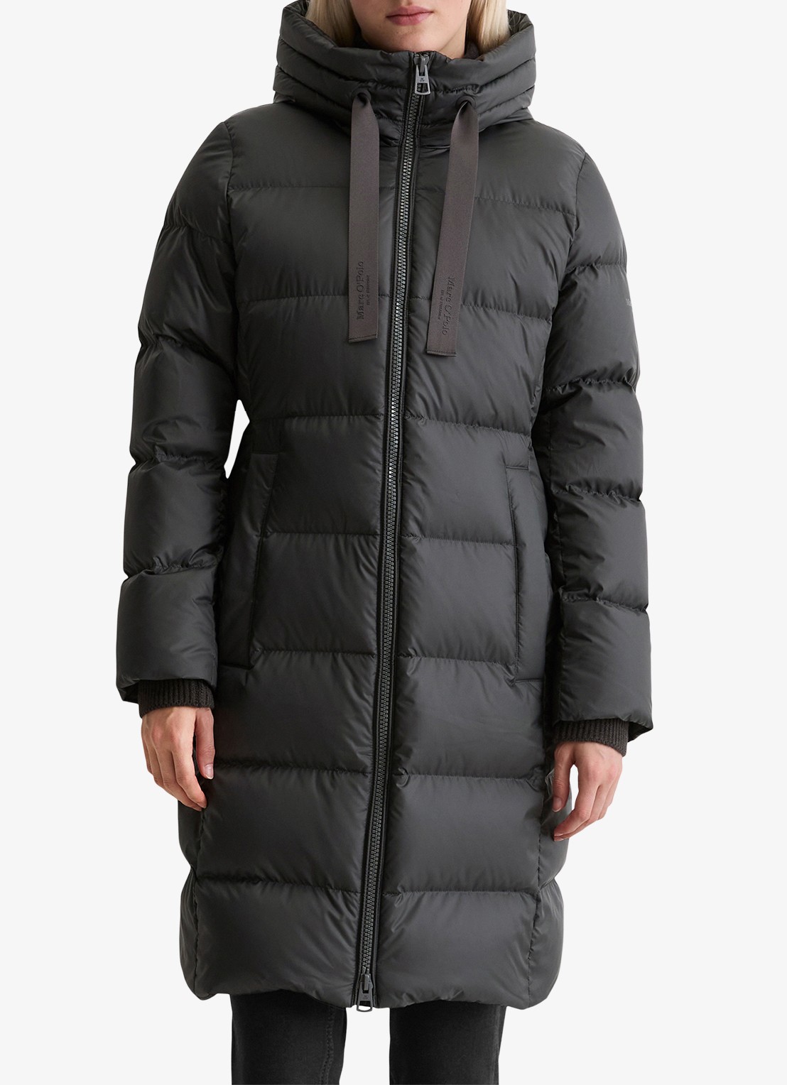 Marc O'Polo Puffer jas met capuchon - detail 2 donkergrijs