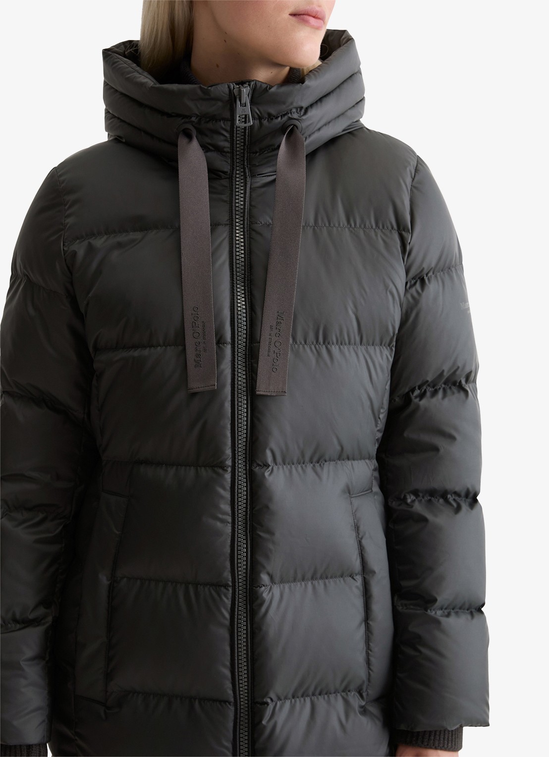 Marc O'Polo Puffer jas met capuchon - detail 3 donkergrijs