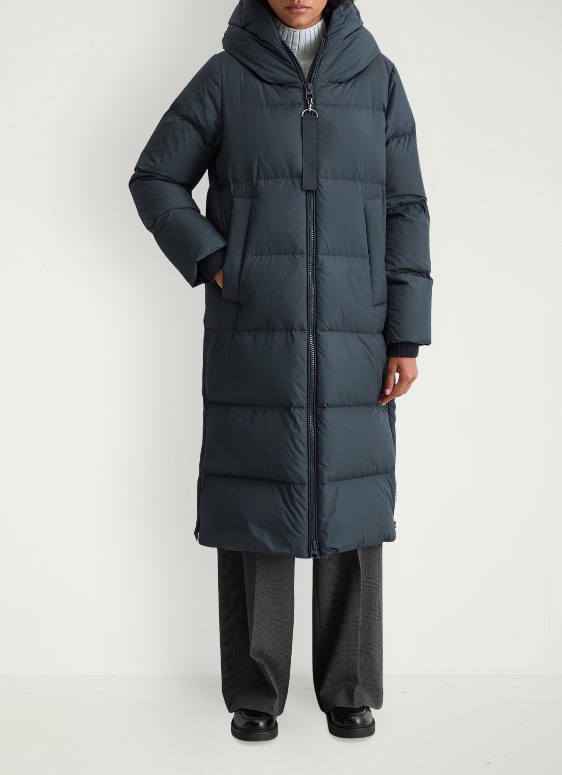 Marc O'Polo Puffer jas met capuchon - voorkant 2 donkerblauw