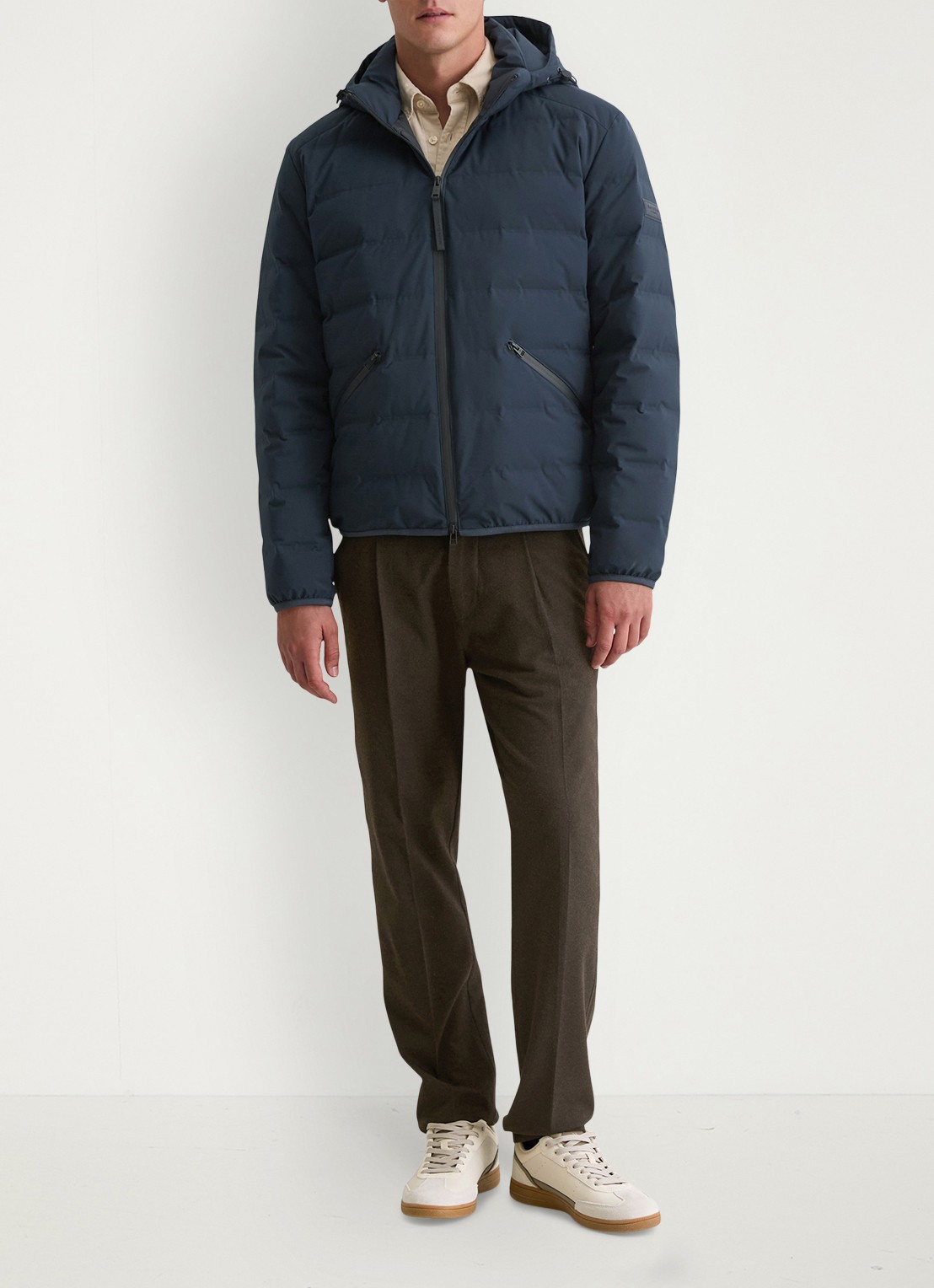 Marc O'Polo Puffer jas met capuchon - voorkant 5 donkerblauw