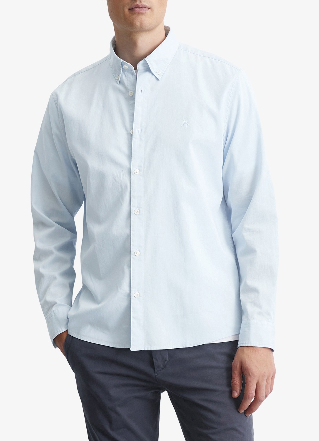Marc O'Polo Regular fit overhemd met logoborduring - detail 3 lichtblauw