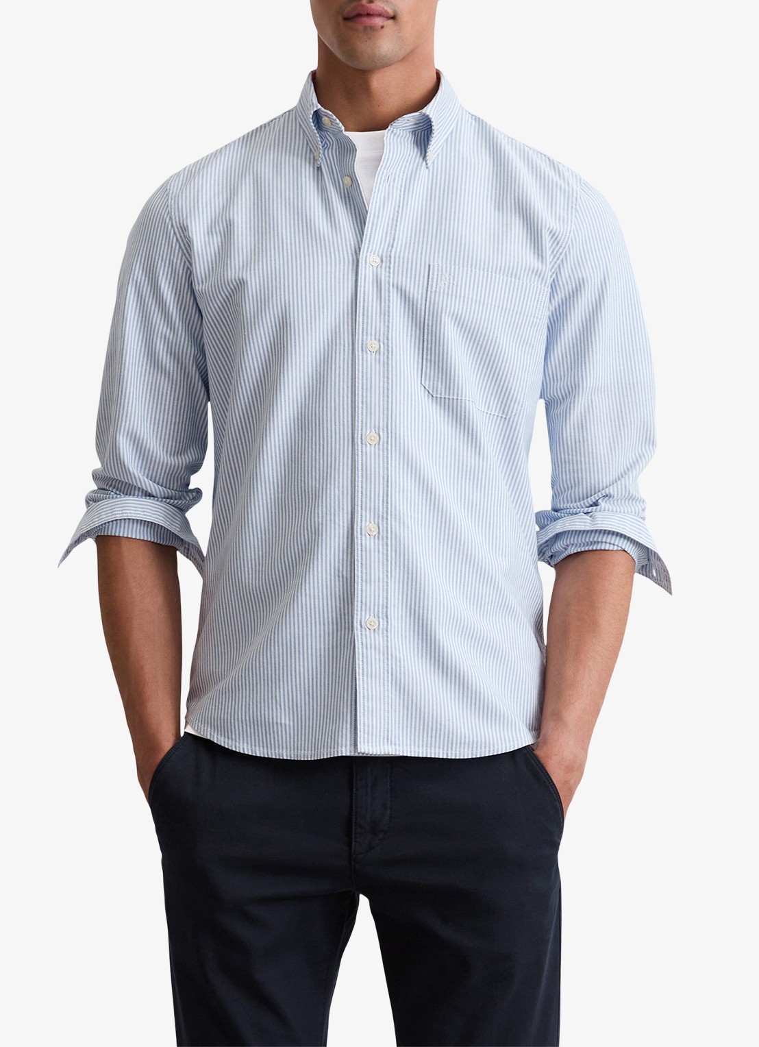 Marc O'Polo Regular fit overhemd met streepprint - detail 3 lichtblauw
