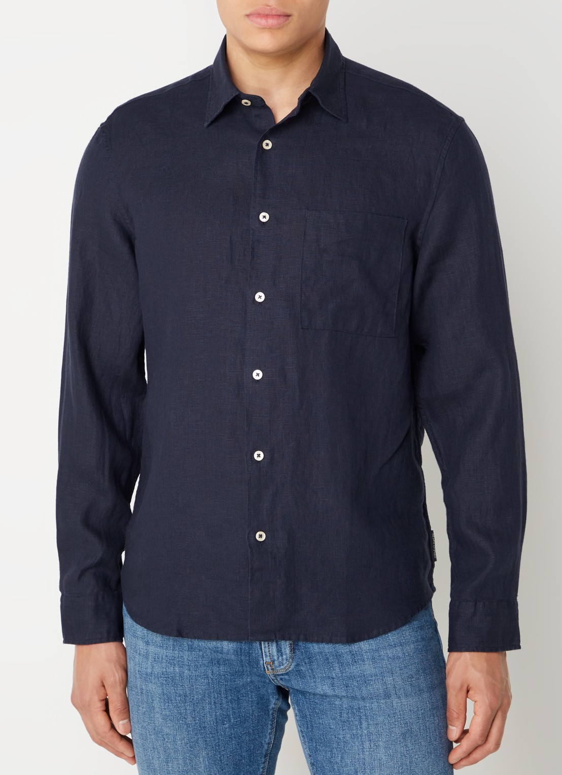 Marc O'Polo Regular fit overhemd van linnen - detail 3 donkerblauw