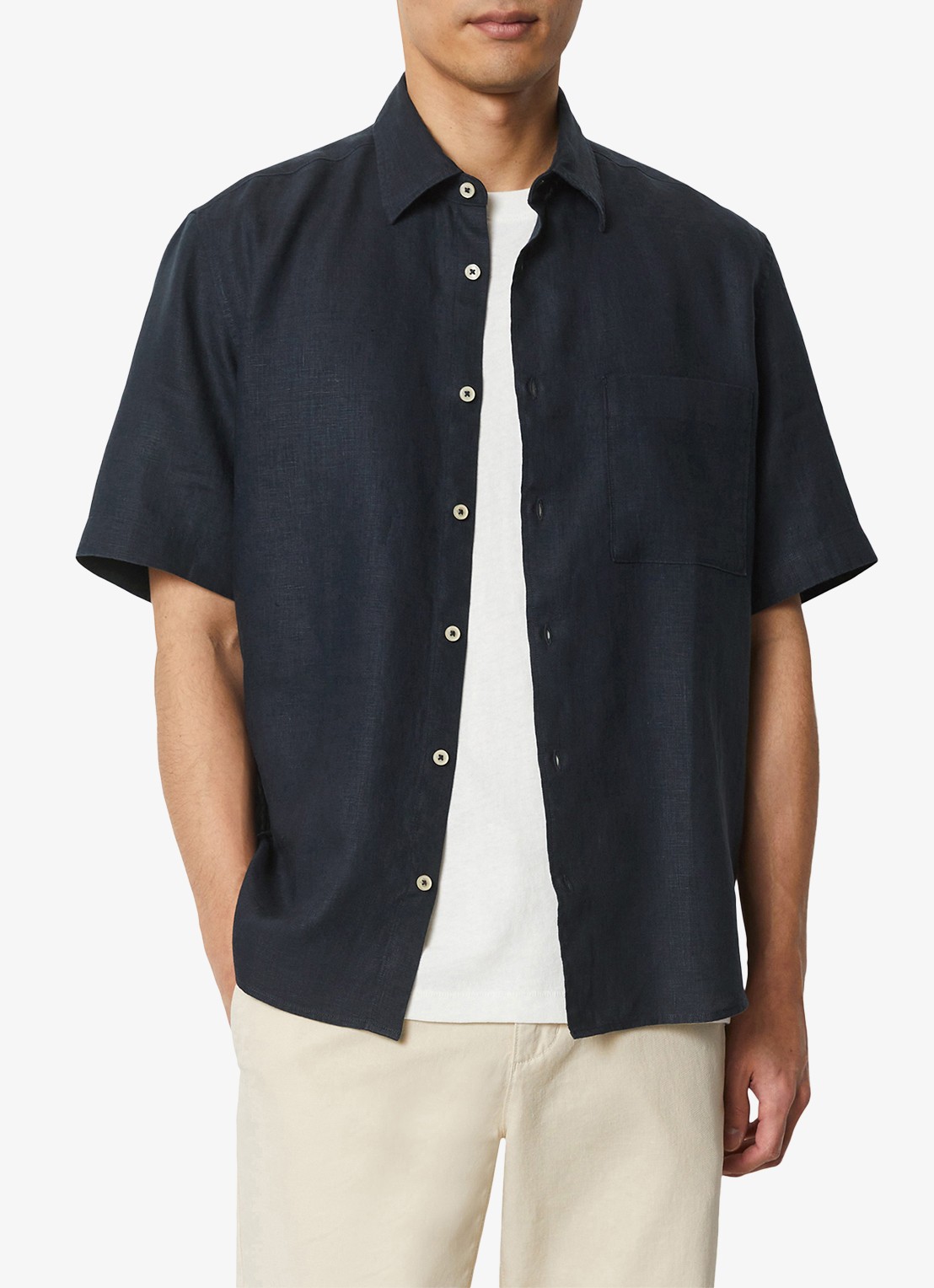 Marc O'Polo Regular fit overhemd van linnen - voorkant 2 dark navy-898 / blauw