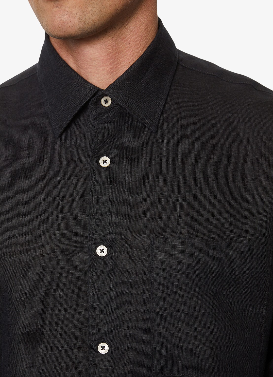 Marc O'Polo Regular fit overhemd van linnen - detail 6 zwart