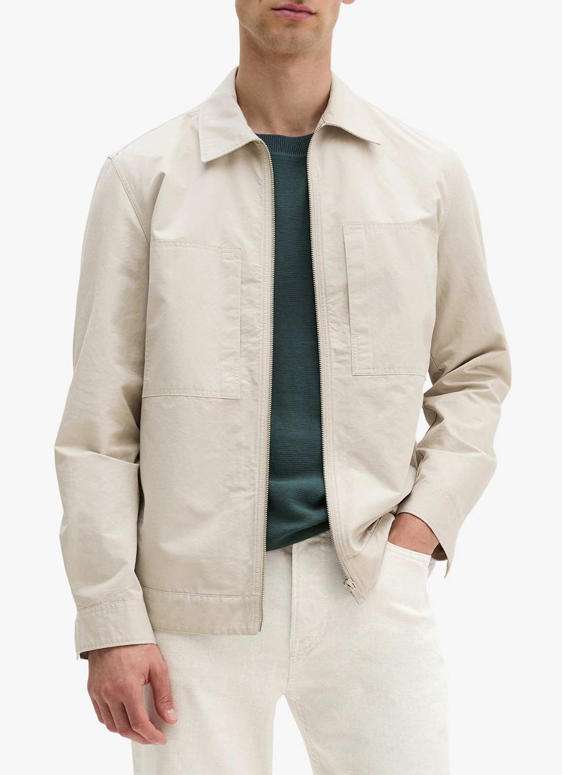 Marc O'Polo Regular fit overhemd van linnenblend met rits - detail grey kit-0922 / grijs