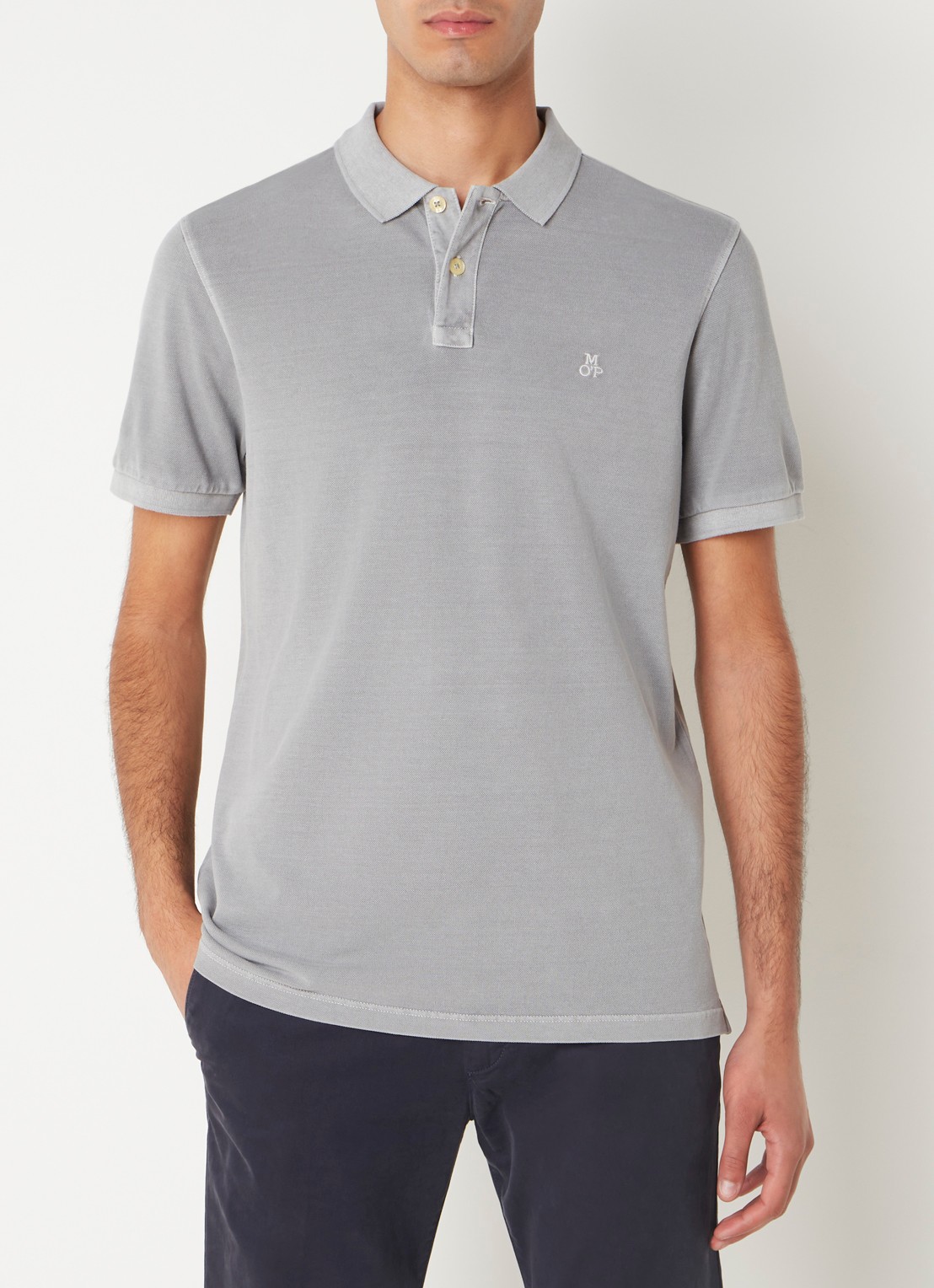 Marc O'Polo Regular fit polo met logoborduring - detail 4 grijs