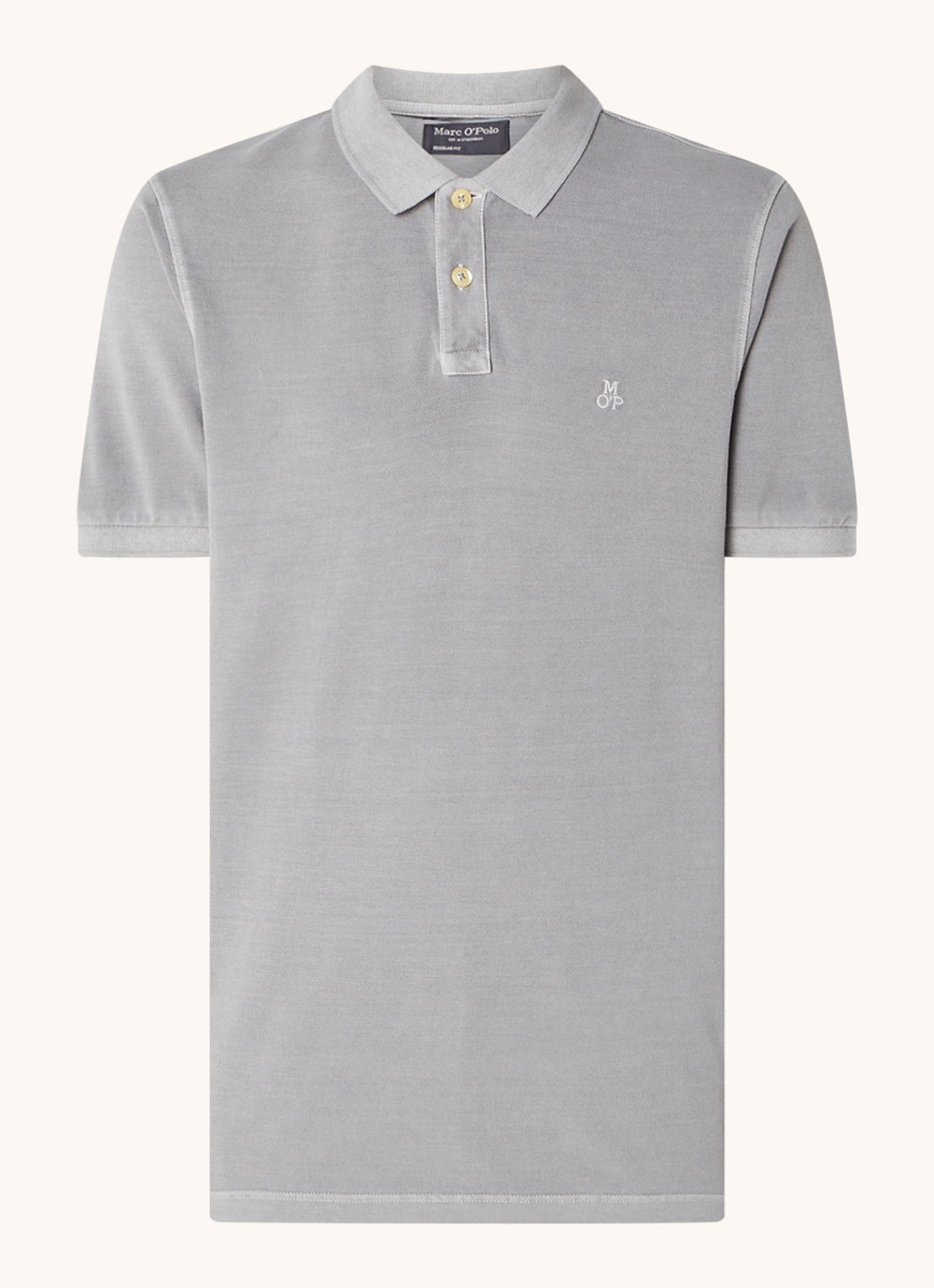 Marc O'Polo Regular fit polo met logoborduring - voorkant grijs