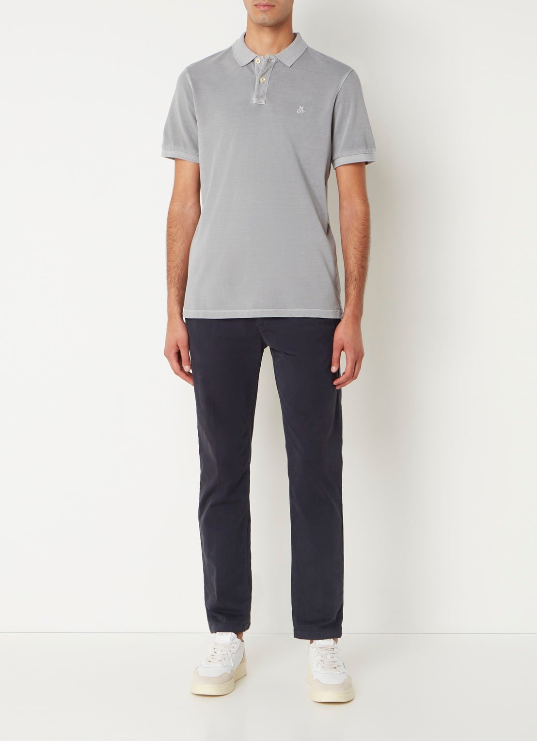 Marc O'Polo Regular fit polo met logoborduring - voorkant 2 grijs