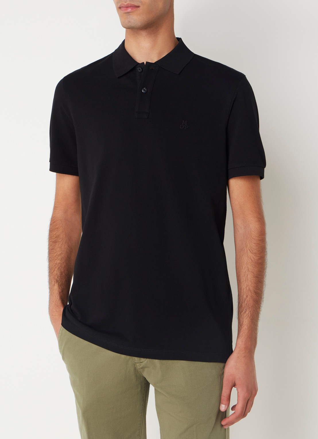 Marc O'Polo Regular fit polo met logoborduring - detail zwart