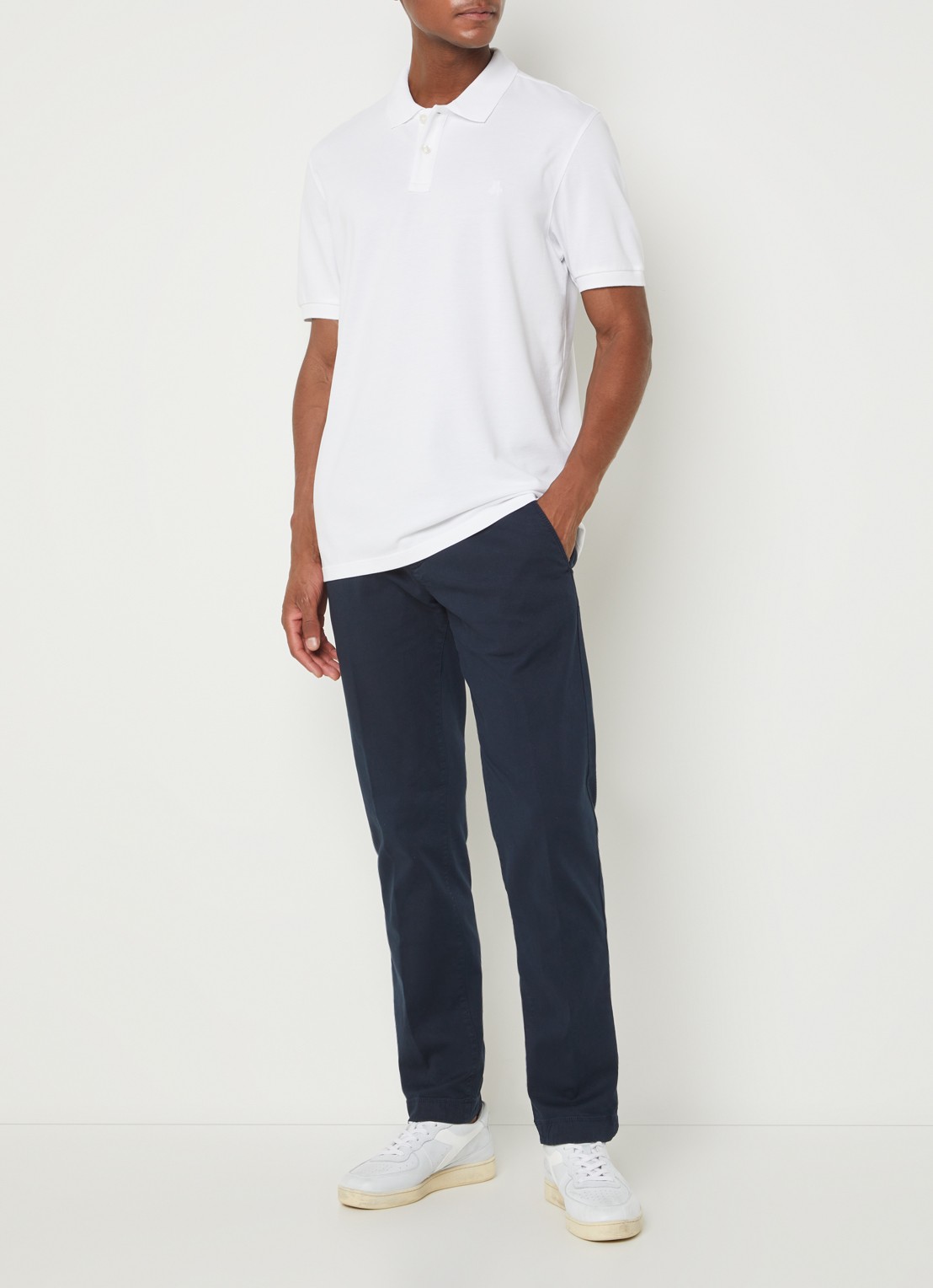 Marc O'Polo Regular fit polo met logoborduring - voorkant 4 wit