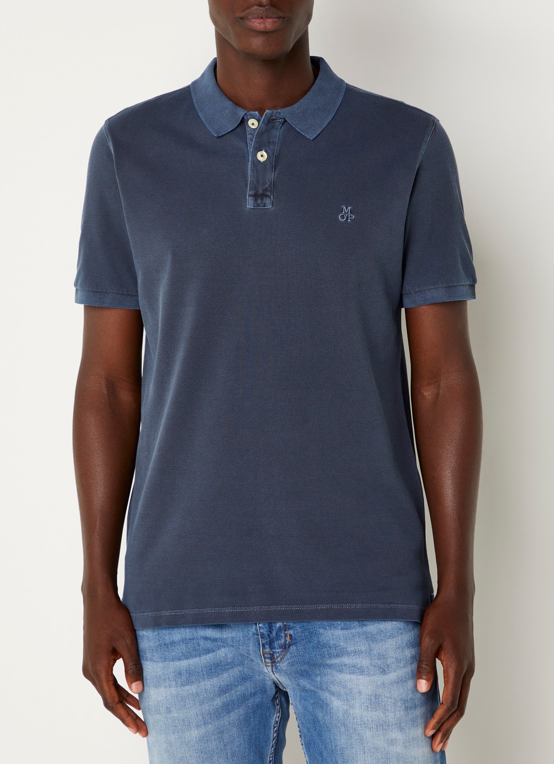 Marc O'Polo Regular fit polo met logoborduring - detail 2 donkerblauw