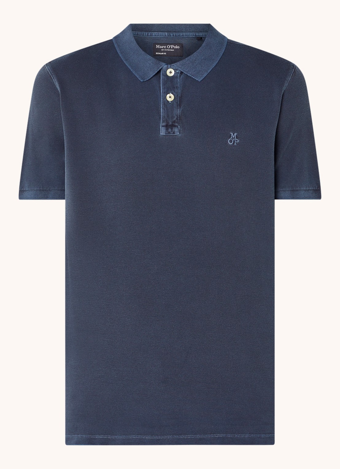 Marc O'Polo Regular fit polo met logoborduring - voorkant 3 donkerblauw