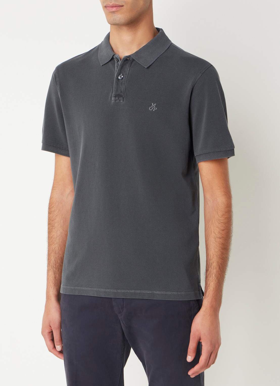 Marc O'Polo Regular fit polo met logoborduring - detail 4 antraciet