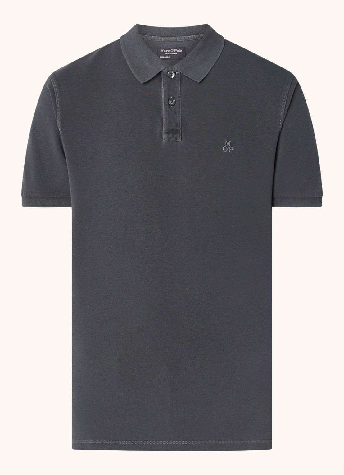 Marc O'Polo Regular fit polo met logoborduring - voorkant antraciet