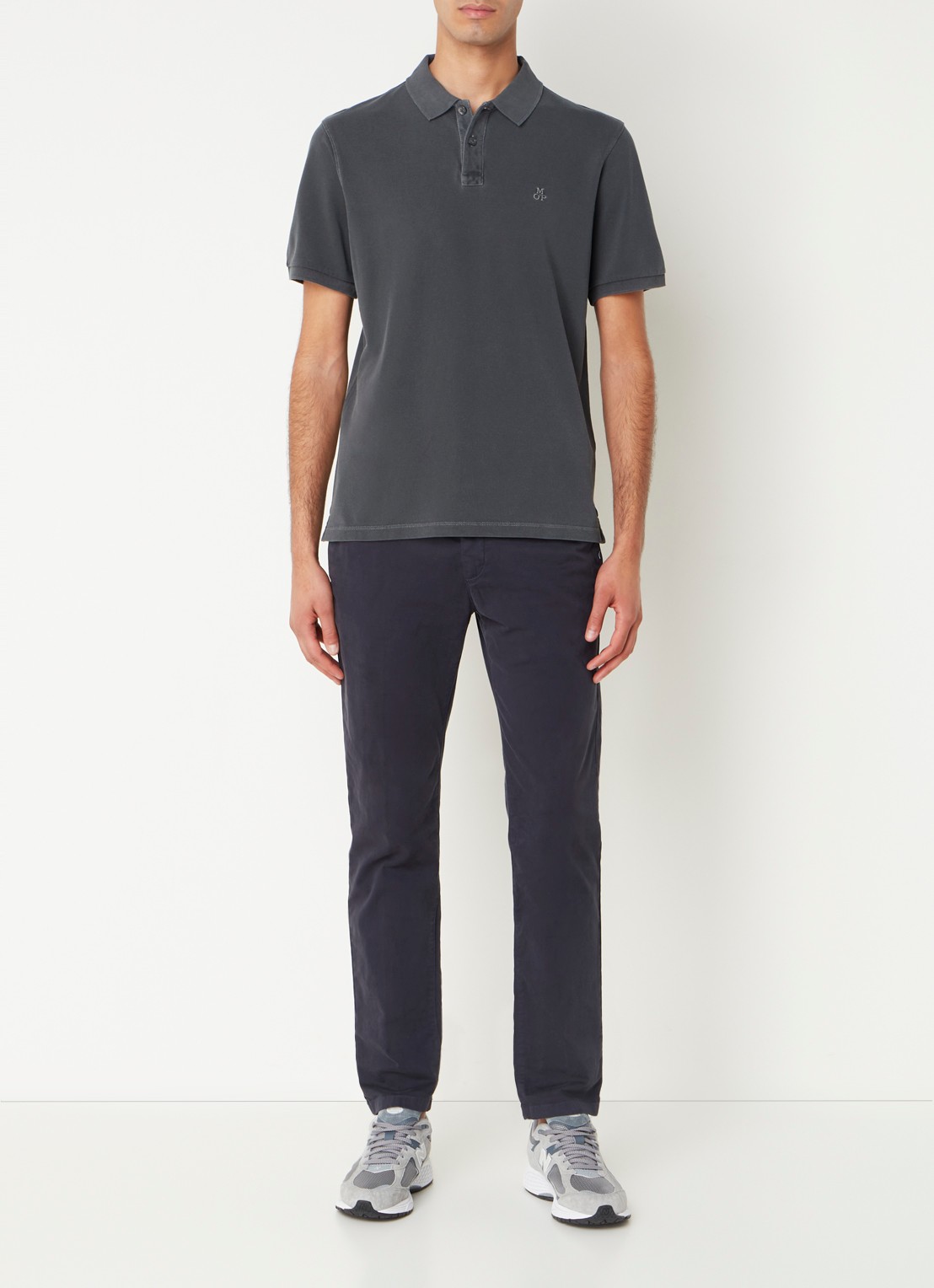 Marc O'Polo Regular fit polo met logoborduring - voorkant 2 antraciet
