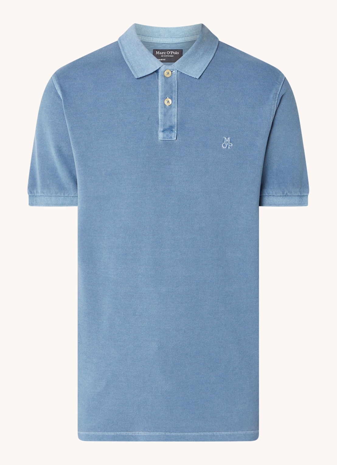 Marc O'Polo Regular fit polo met logoborduring - voorkant 2 blauwgrijs