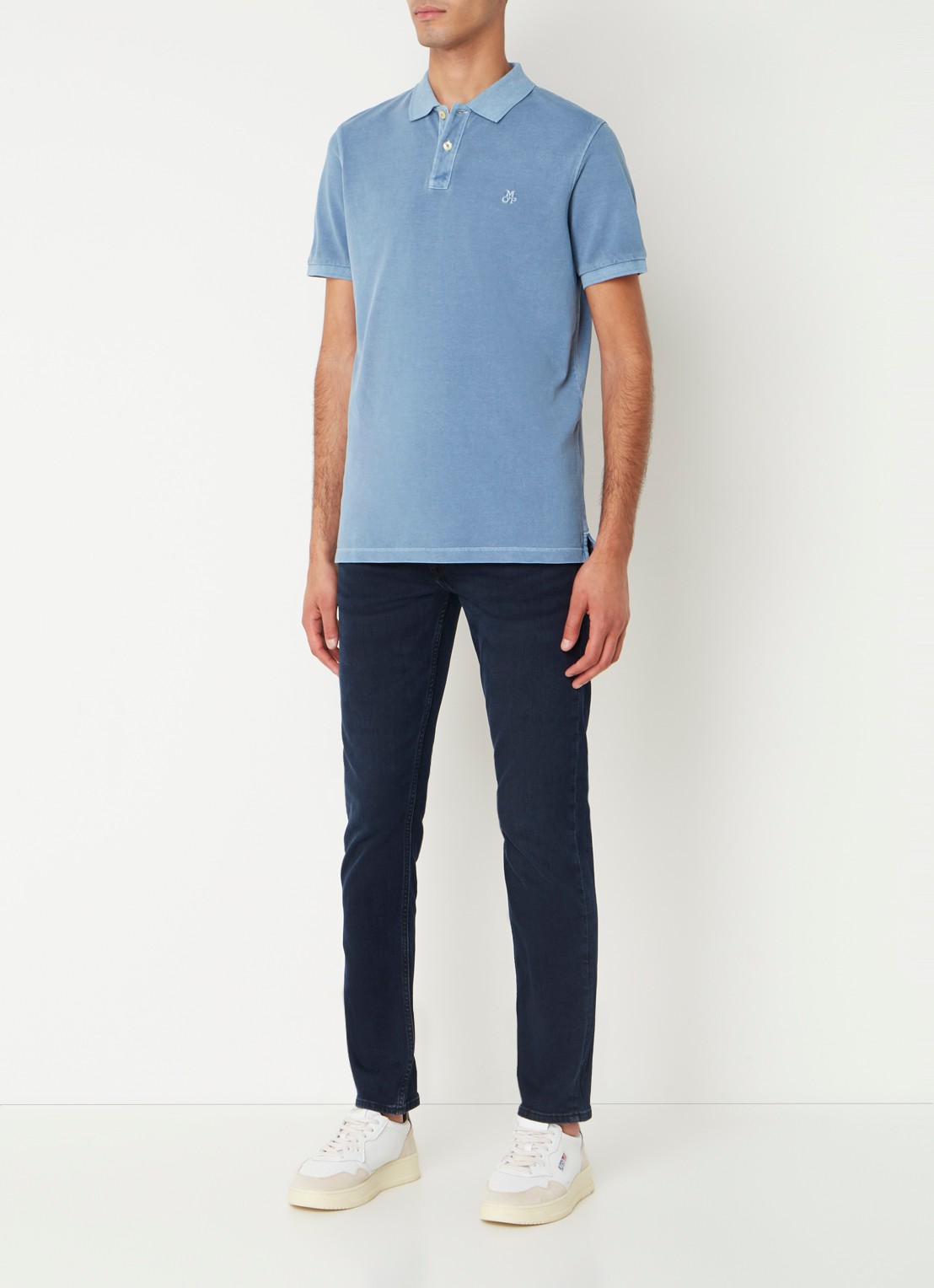 Marc O'Polo Regular fit polo met logoborduring - voorkant 3 blauwgrijs