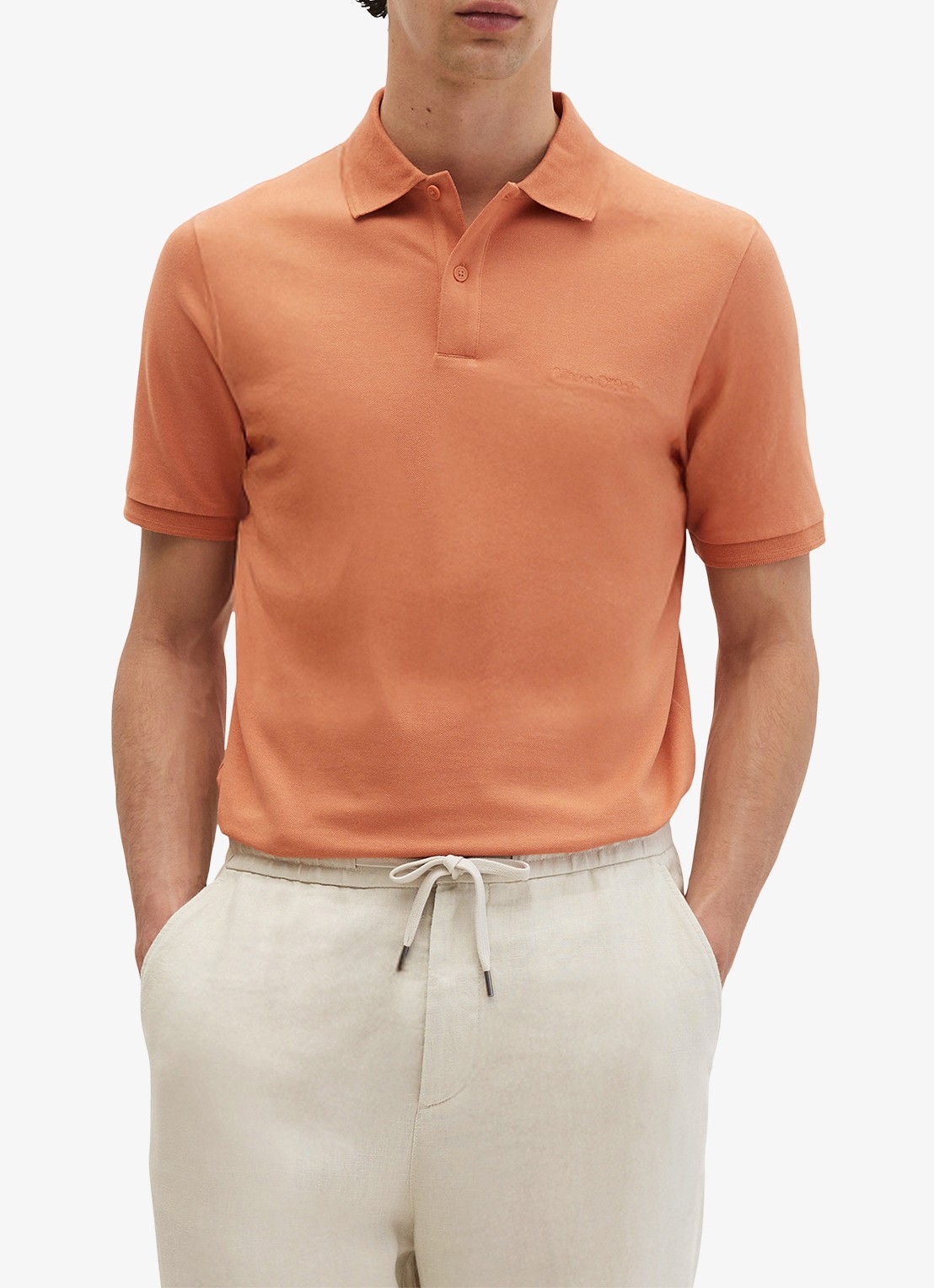 Marc O'Polo Regular fit polo met logoborduring - detail 5 faded coral-1738 / bruin