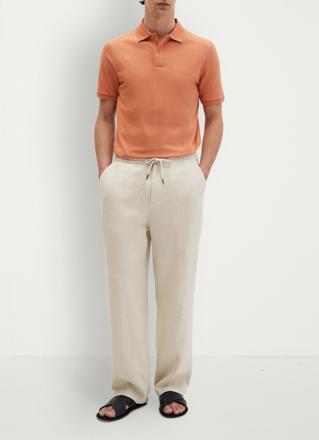 Marc O'Polo Regular fit polo met logoborduring - voorkant 2 faded coral-1738 / bruin