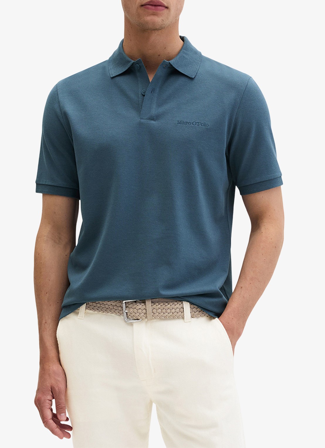 Marc O'Polo Regular fit polo met logoborduring - detail stormy blue-4295 / blauw