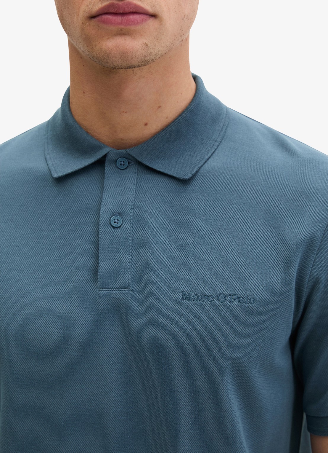 Marc O'Polo Regular fit polo met logoborduring - detail 2 stormy blue-4295 / blauw