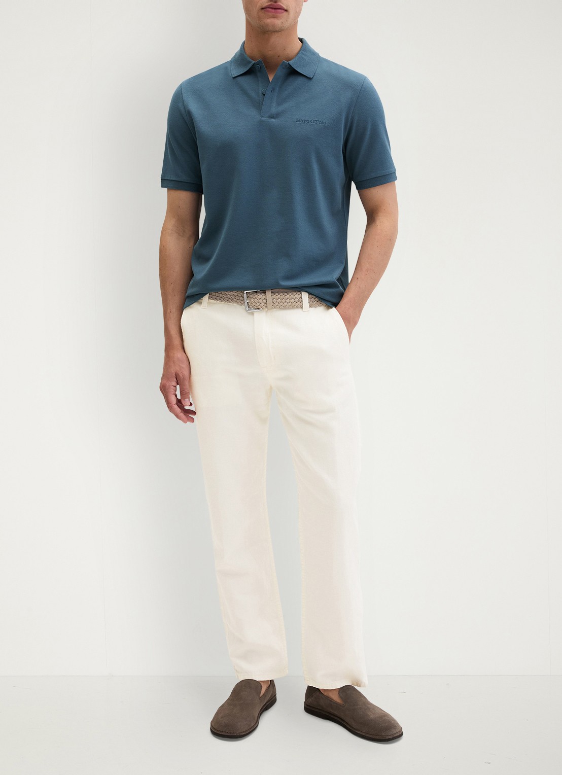 Marc O'Polo Regular fit polo met logoborduring - voorkant 4 stormy blue-4295 / blauw