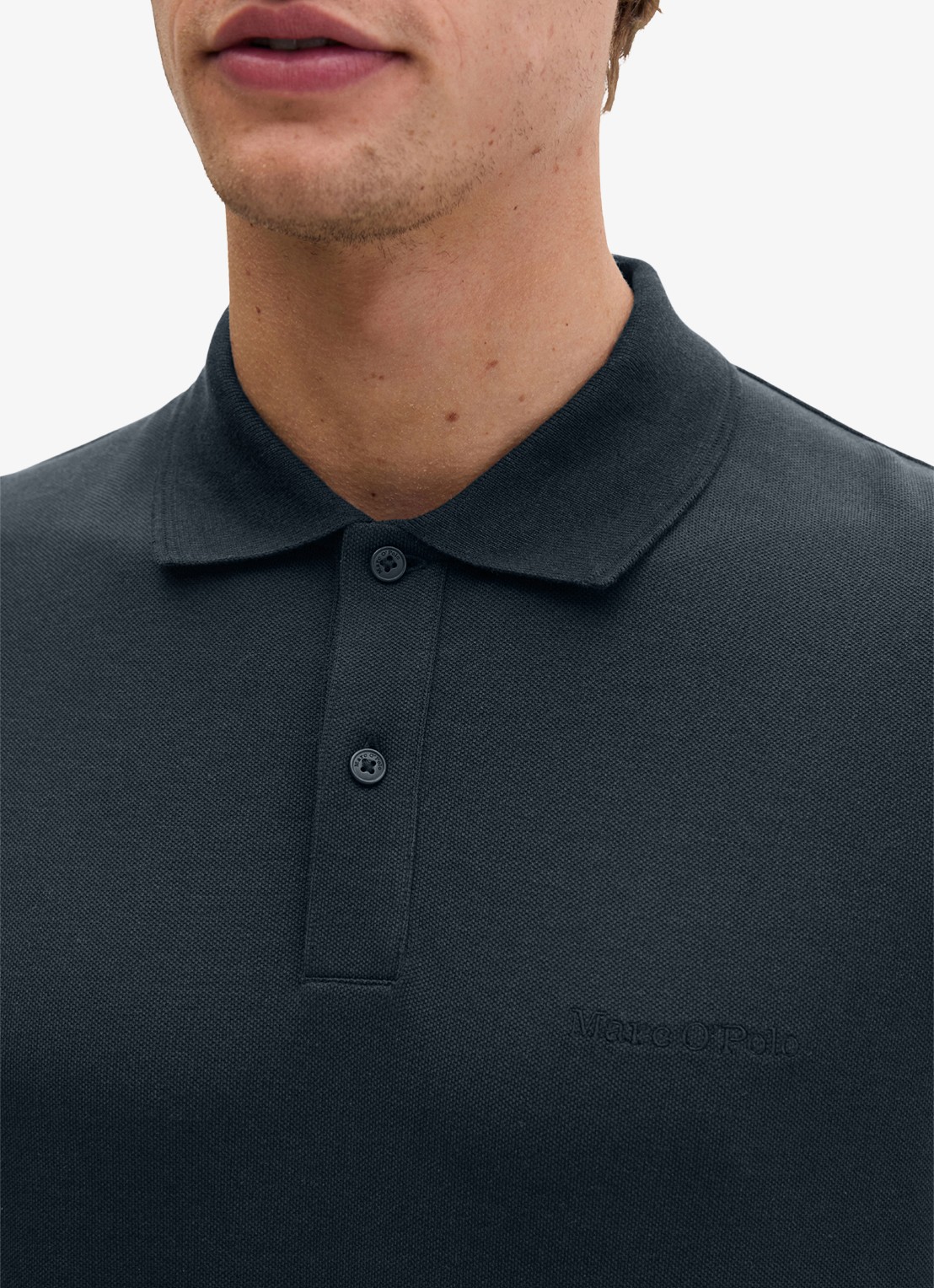 Marc O'Polo Regular fit polo met logoborduring - detail 3 dark navy-4131 / blauw