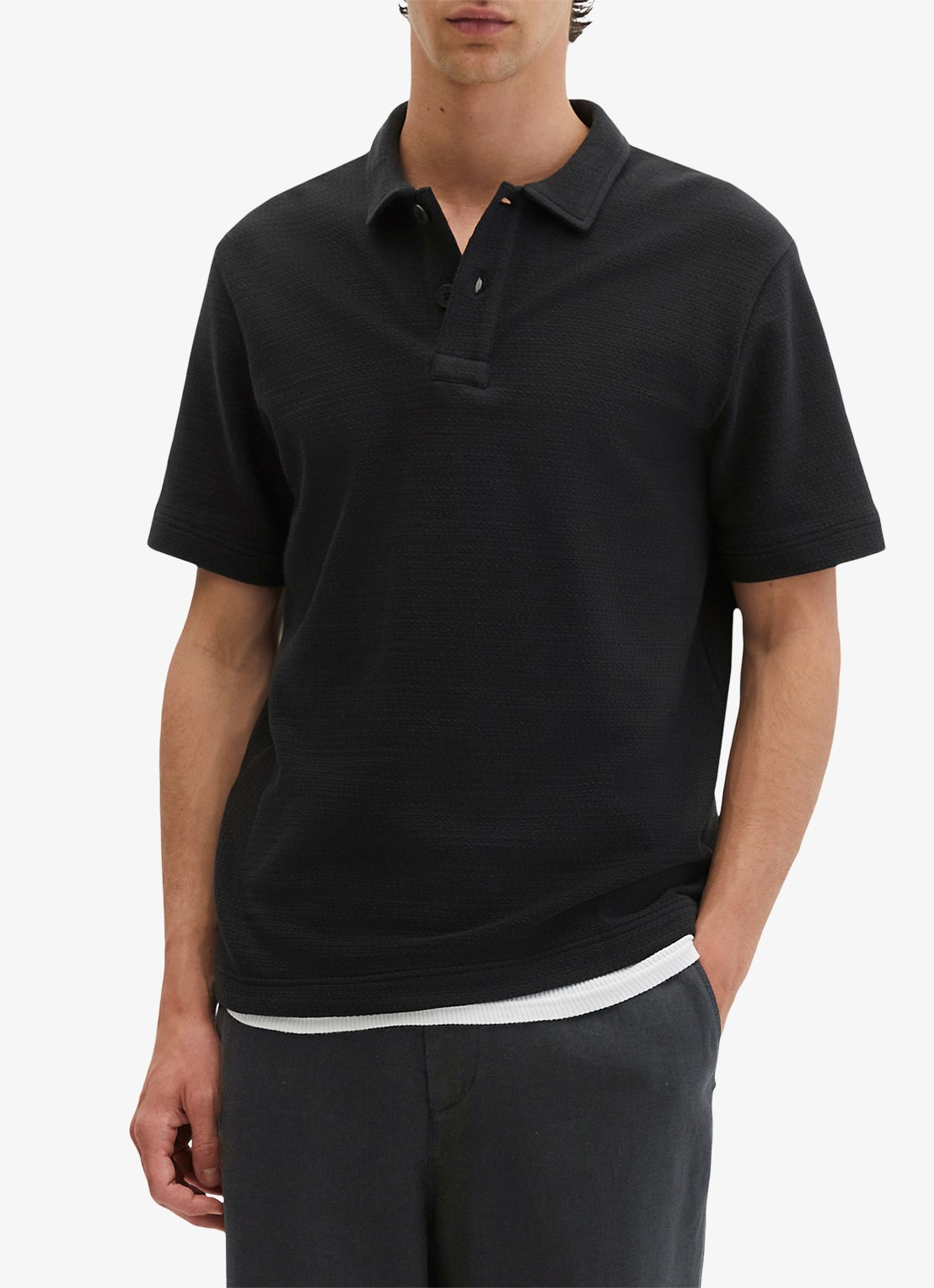Marc O'Polo Regular fit polo met structuur - detail 4 black-0001 / zwart