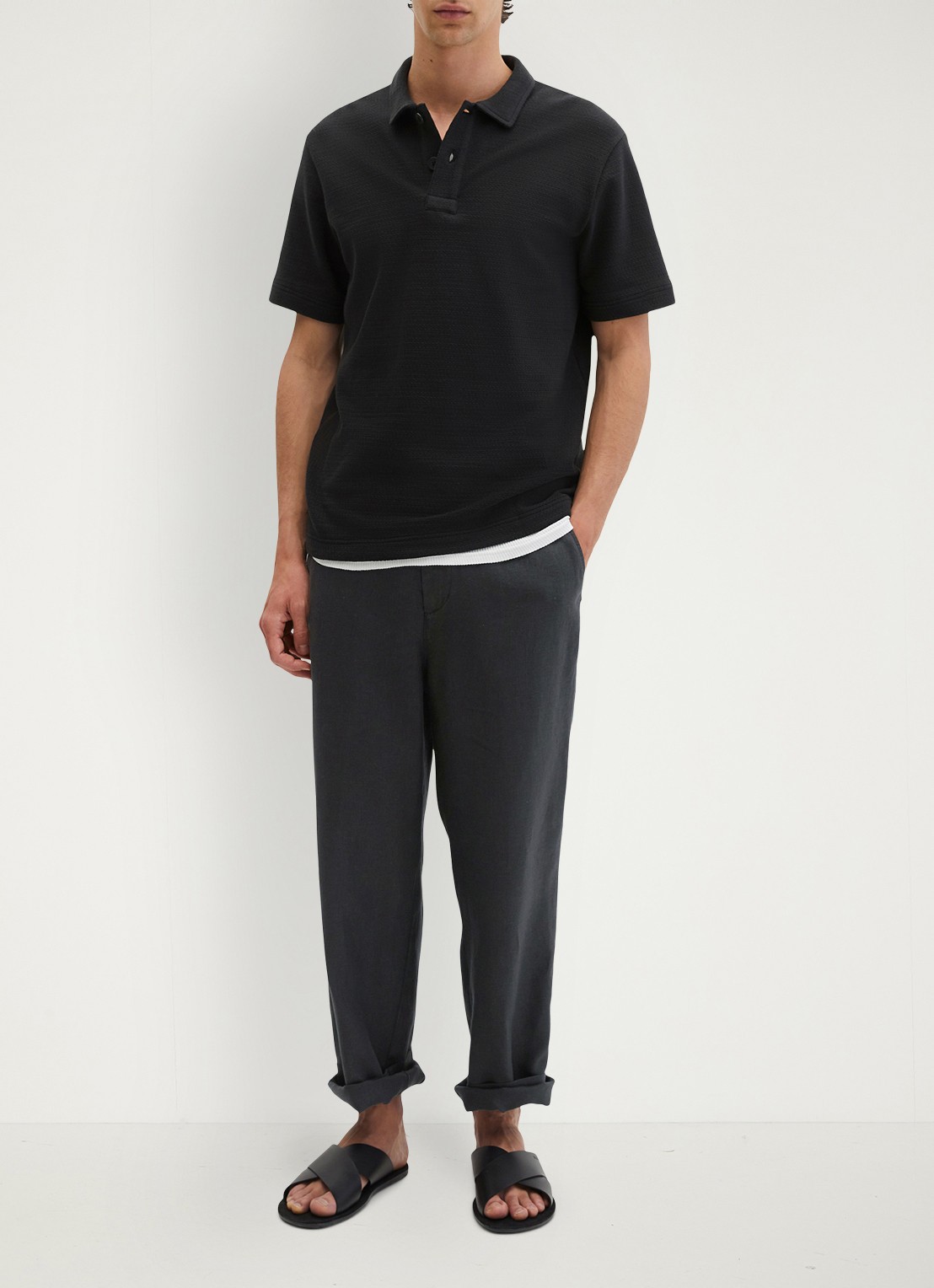 Marc O'Polo Regular fit polo met structuur - voorkant 2 black-0001 / zwart