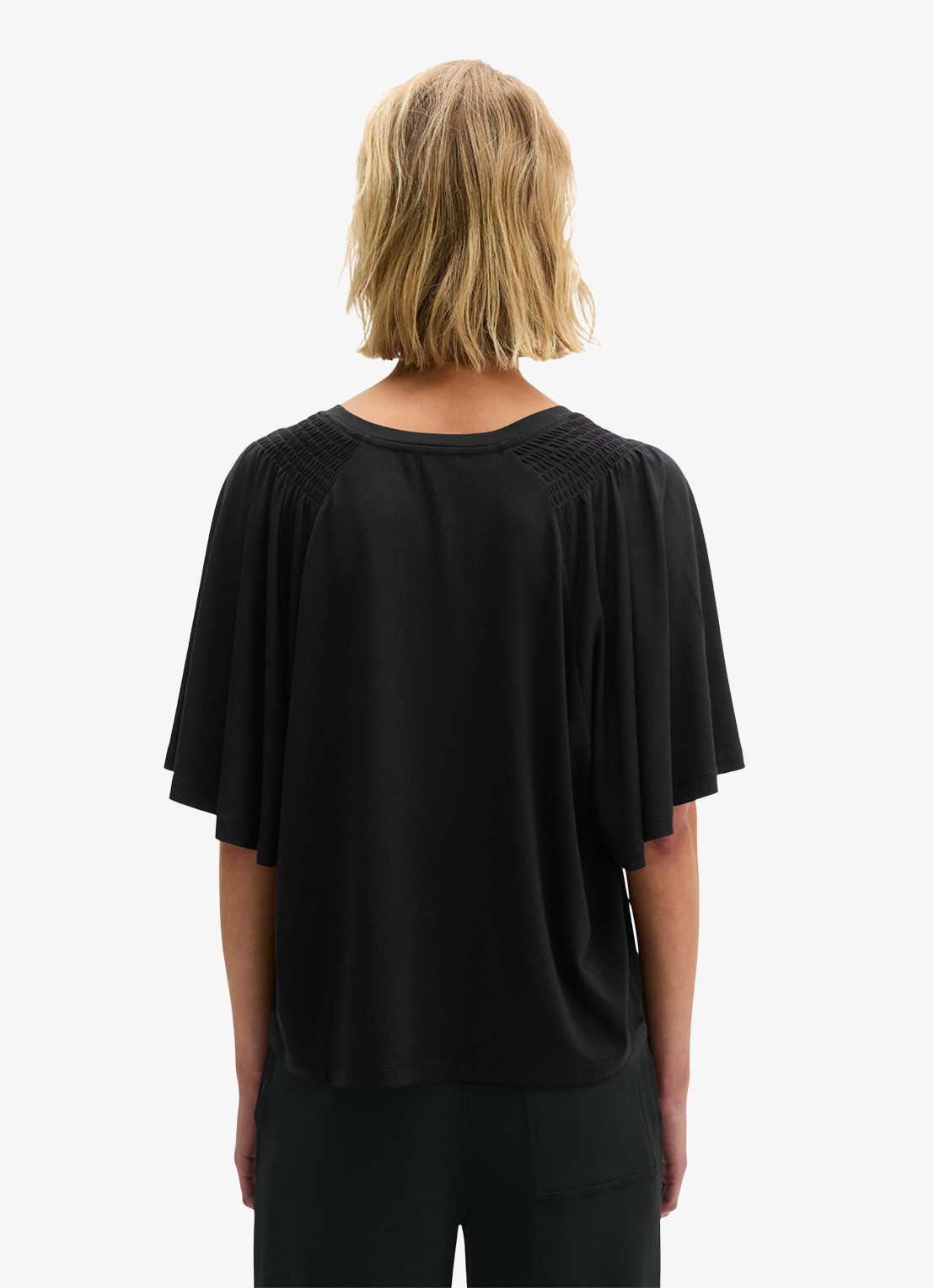 Marc O'Polo Relaxte T-shirt blouse met smockwerk - achterkant black / zwart