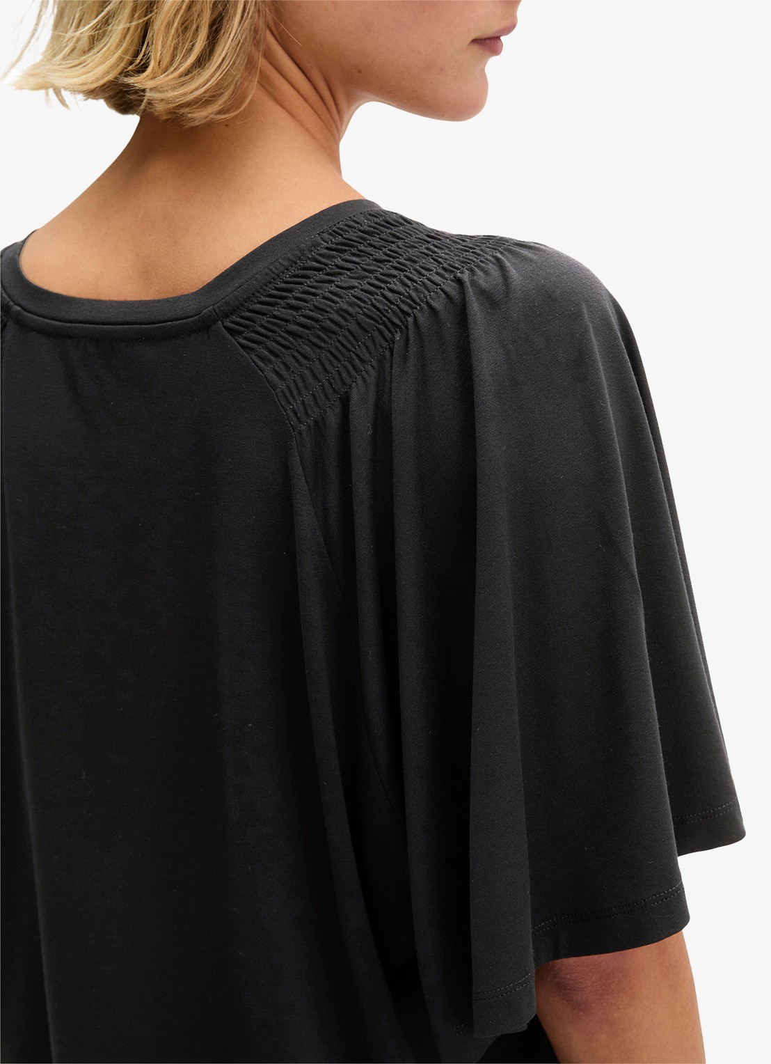 Marc O'Polo Relaxte T-shirt blouse met smockwerk - detail 5 black / zwart