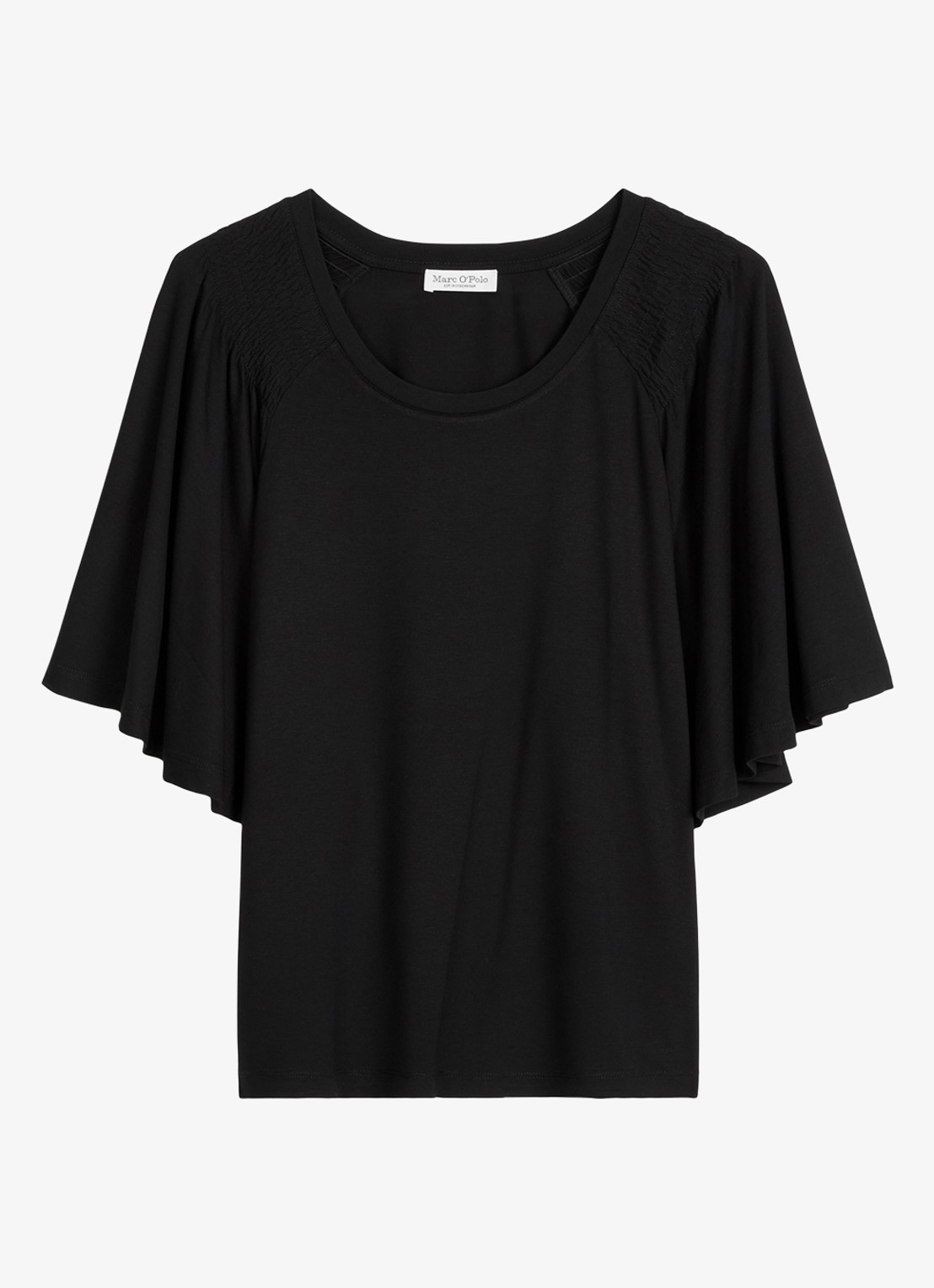 Marc O'Polo Relaxte T-shirt blouse met smockwerk - voorkant 2 black / zwart