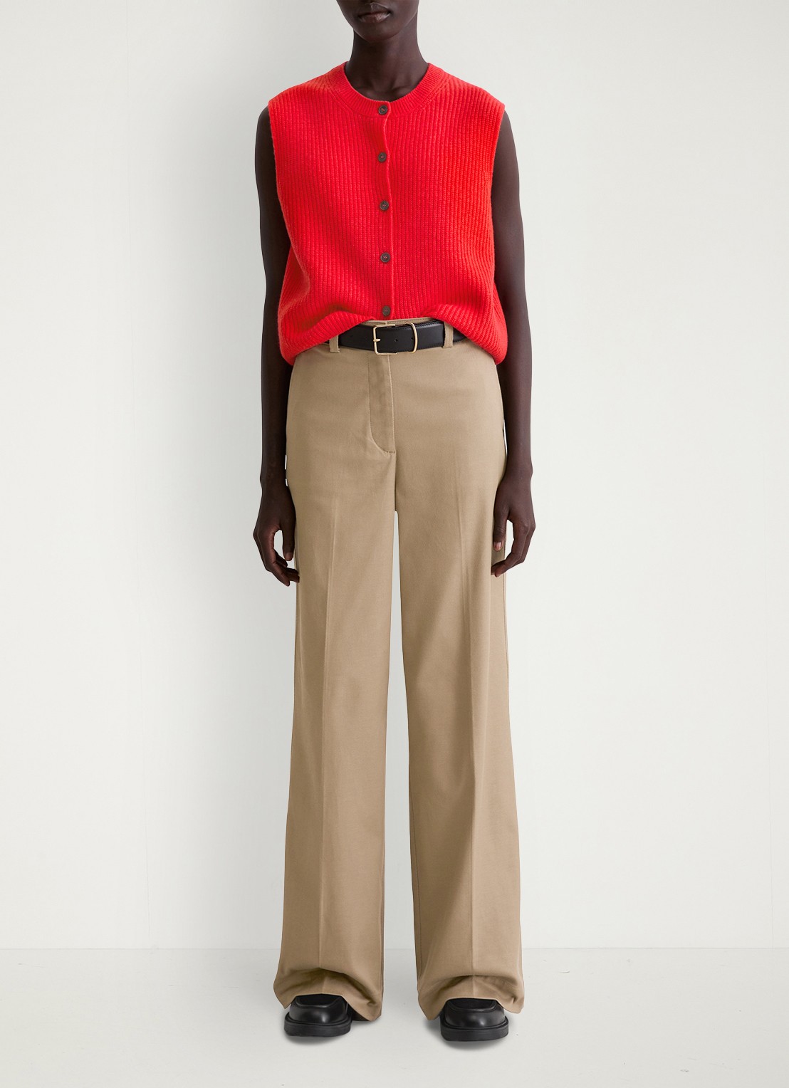 Marc O'Polo Ribgebreid vest in wolblend - voorkant 5 koraalrood