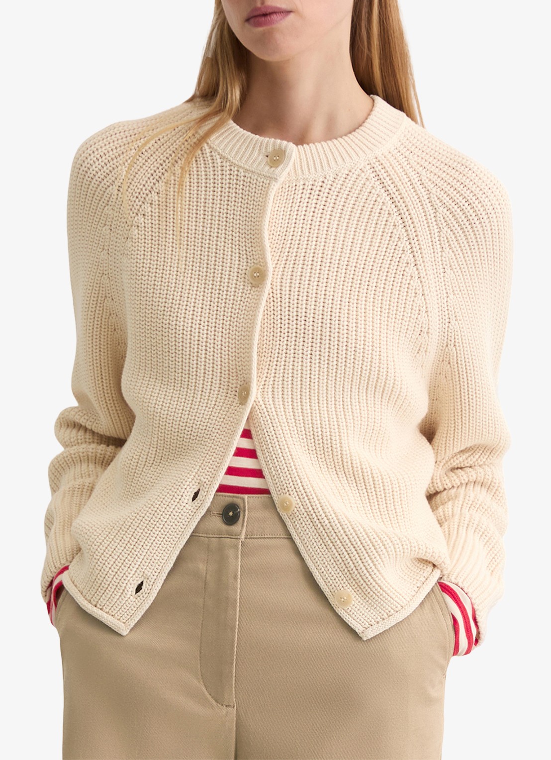 Marc O'Polo Ribgebreid vest van katoen - detail 3 creme