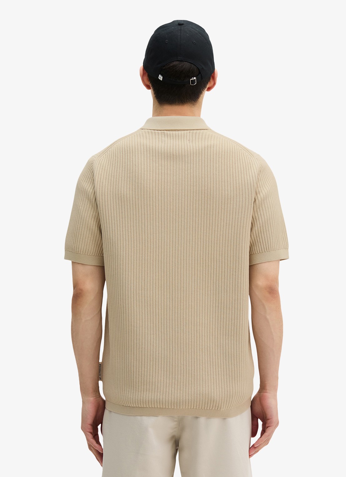 Marc O'Polo Ribgebreide polo  - achterkant 2 beige