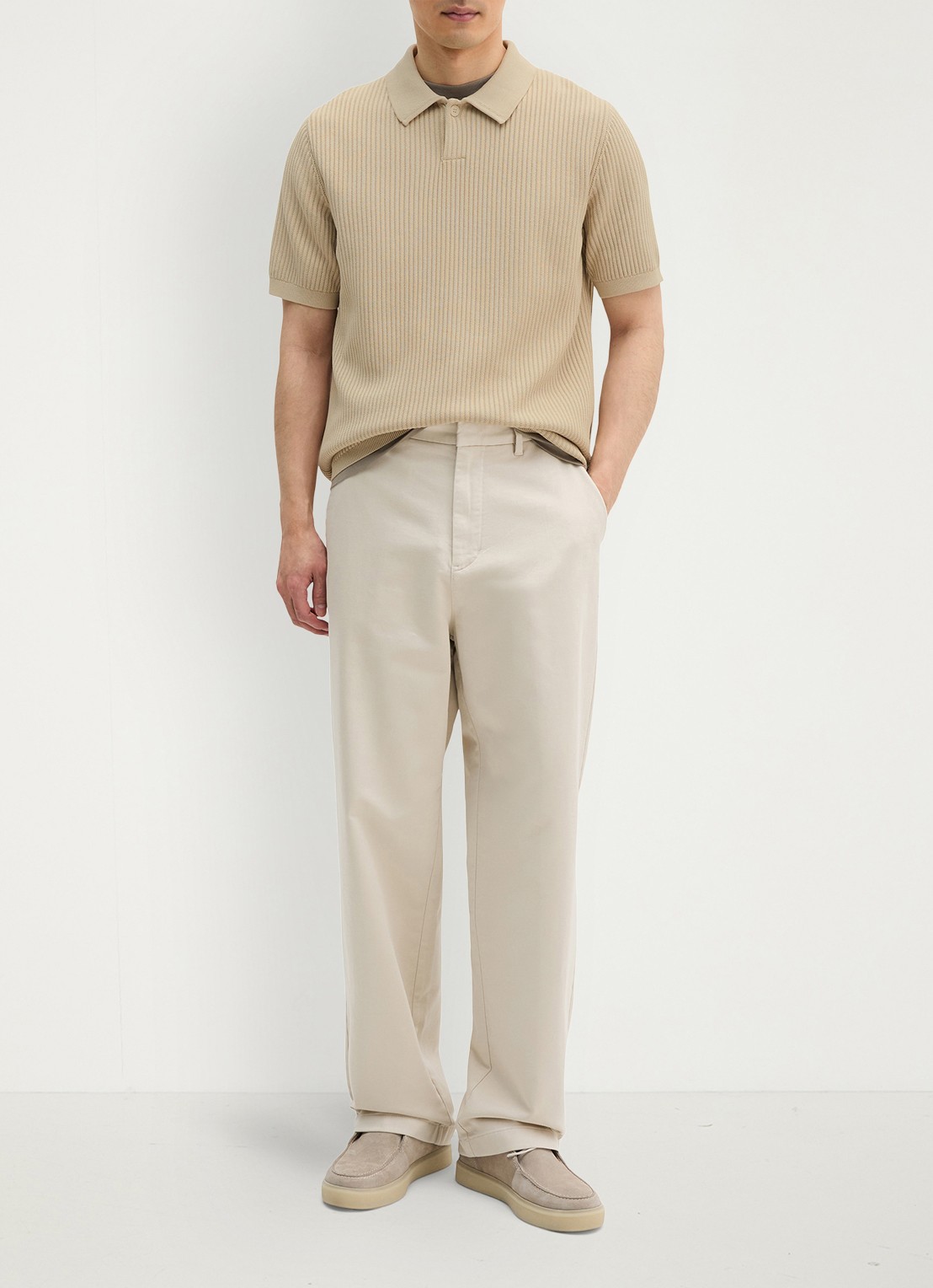 Marc O'Polo Ribgebreide polo  - voorkant beige