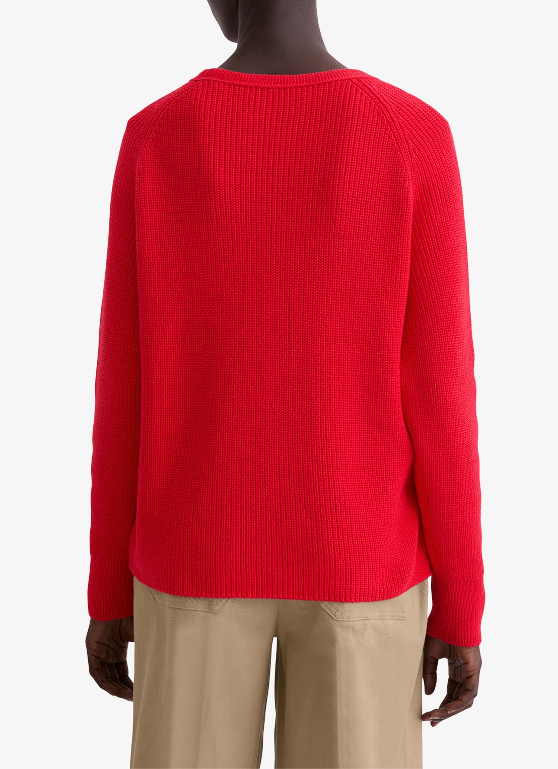 Marc O'Polo Ribgebreide pullover van katoen - achterkant vuurrood