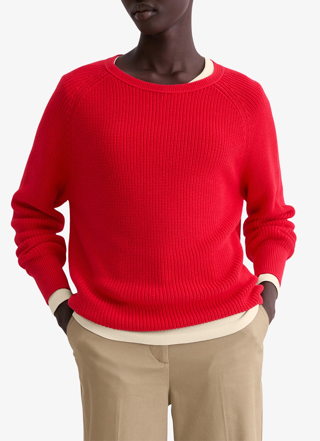 Marc O'Polo Ribgebreide pullover van katoen - detail 2 vuurrood
