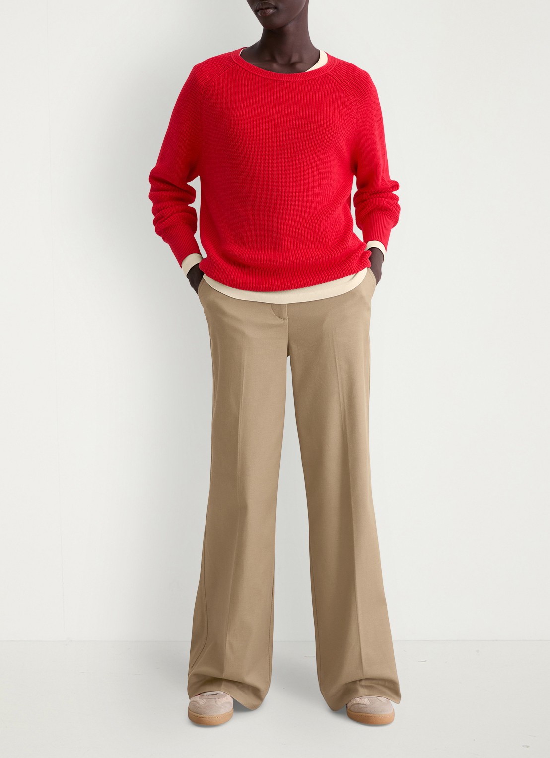 Marc O'Polo Ribgebreide pullover van katoen - voorkant 5 vuurrood
