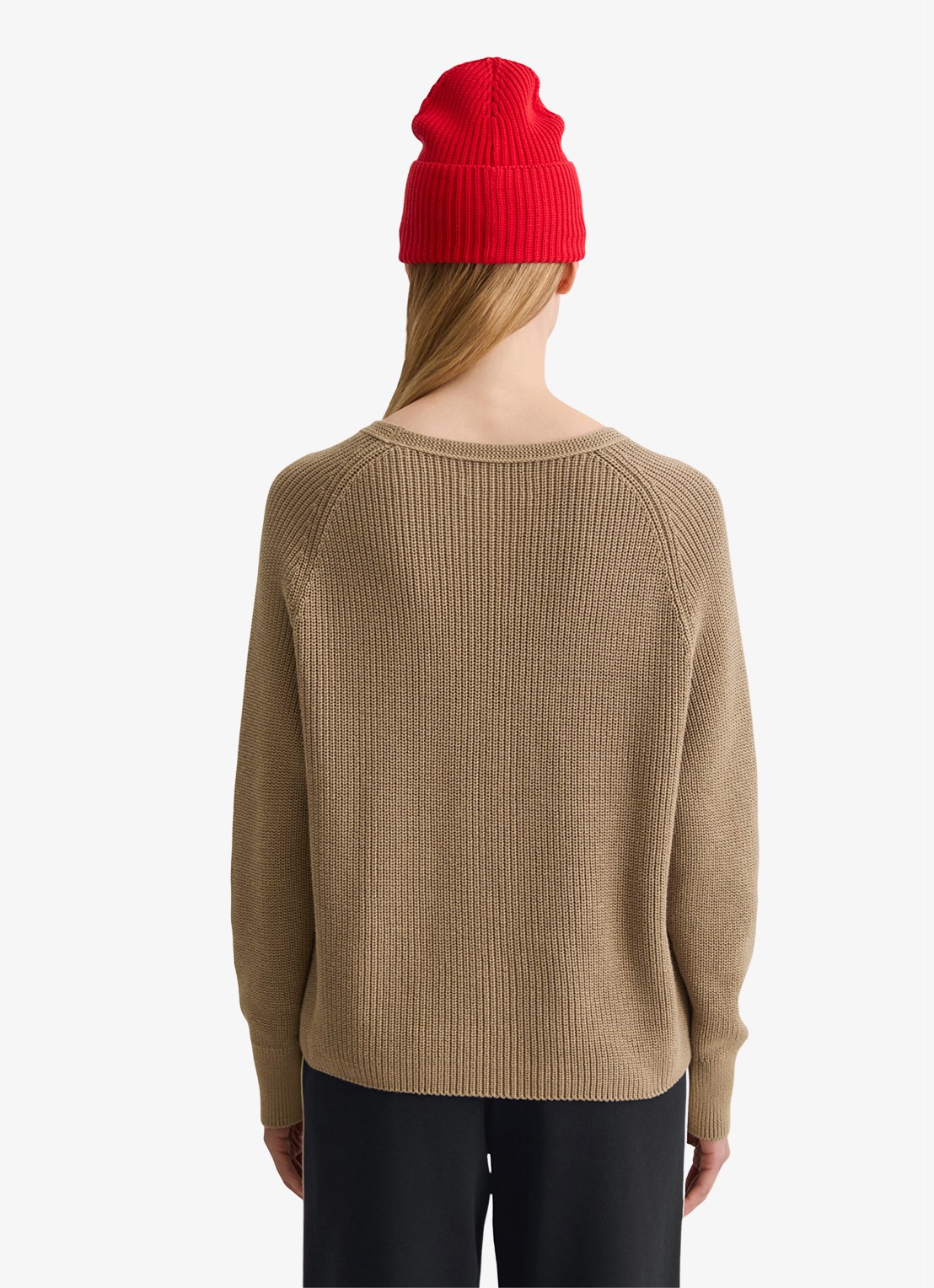 Marc O'Polo Ribgebreide pullover van katoen - achterkant camel
