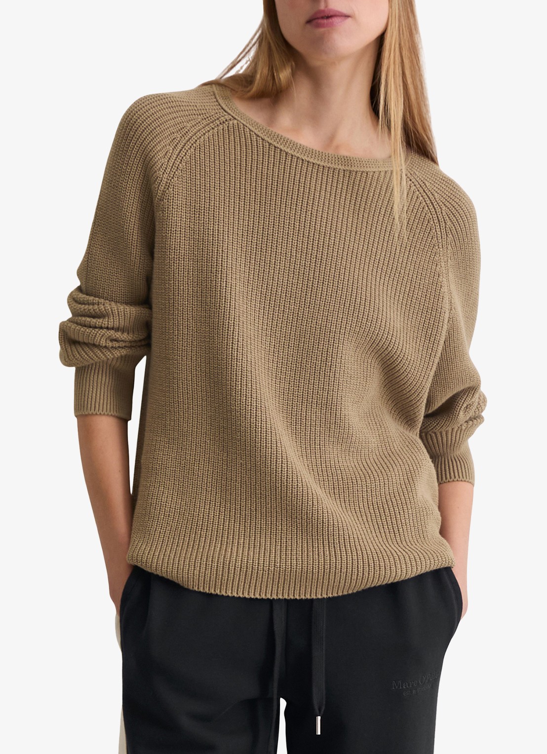 Marc O'Polo Ribgebreide pullover van katoen - detail 4 camel