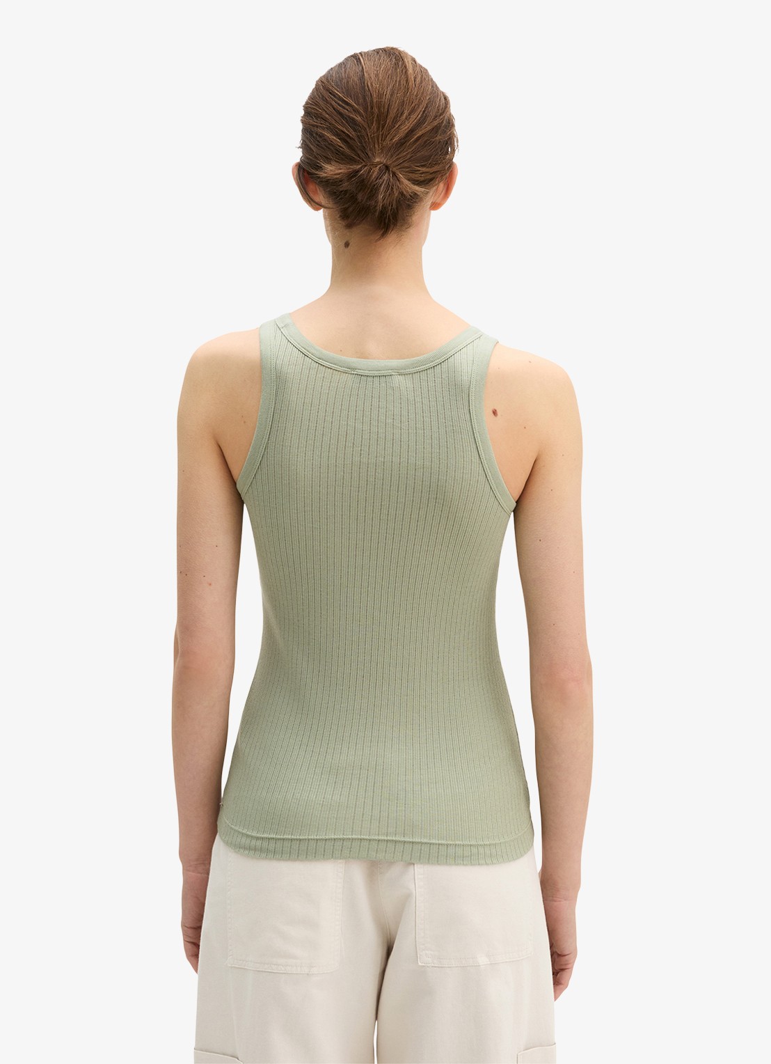 Marc O'Polo Ribgebreide tanktop met ronde hals - achterkant 3 lindegroen