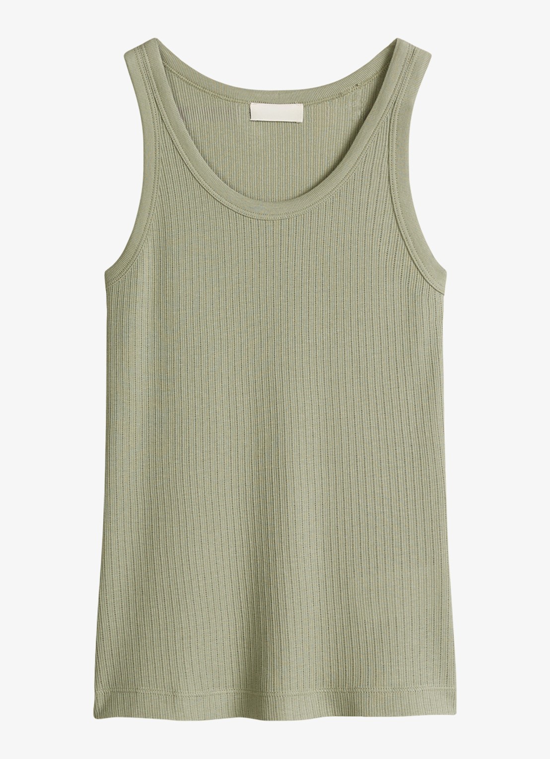 Marc O'Polo Ribgebreide tanktop met ronde hals - voorkant lindegroen
