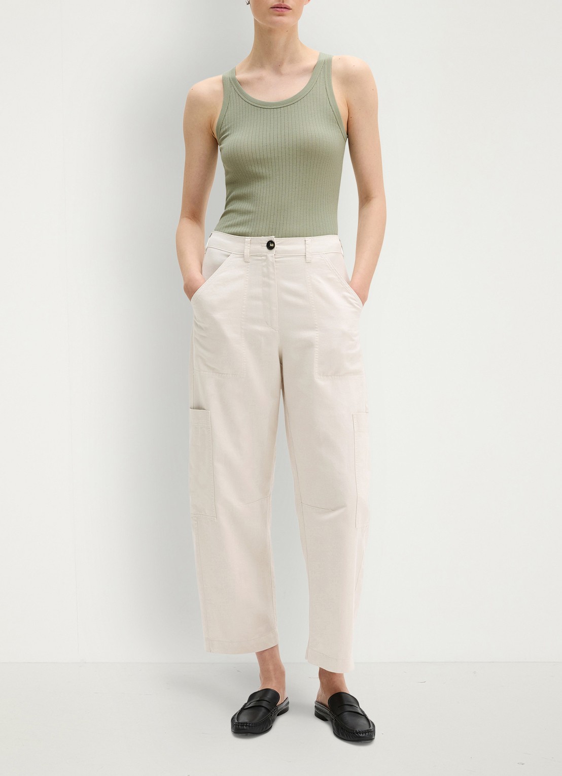 Marc O'Polo Ribgebreide tanktop met ronde hals - voorkant 2 lindegroen